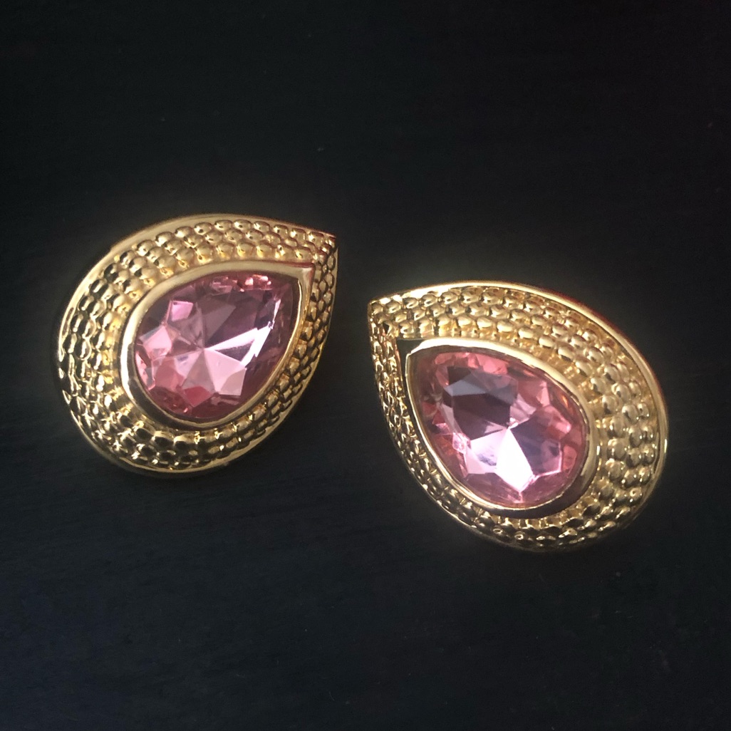 Gold And Pink Vintage Teardrop Earrings